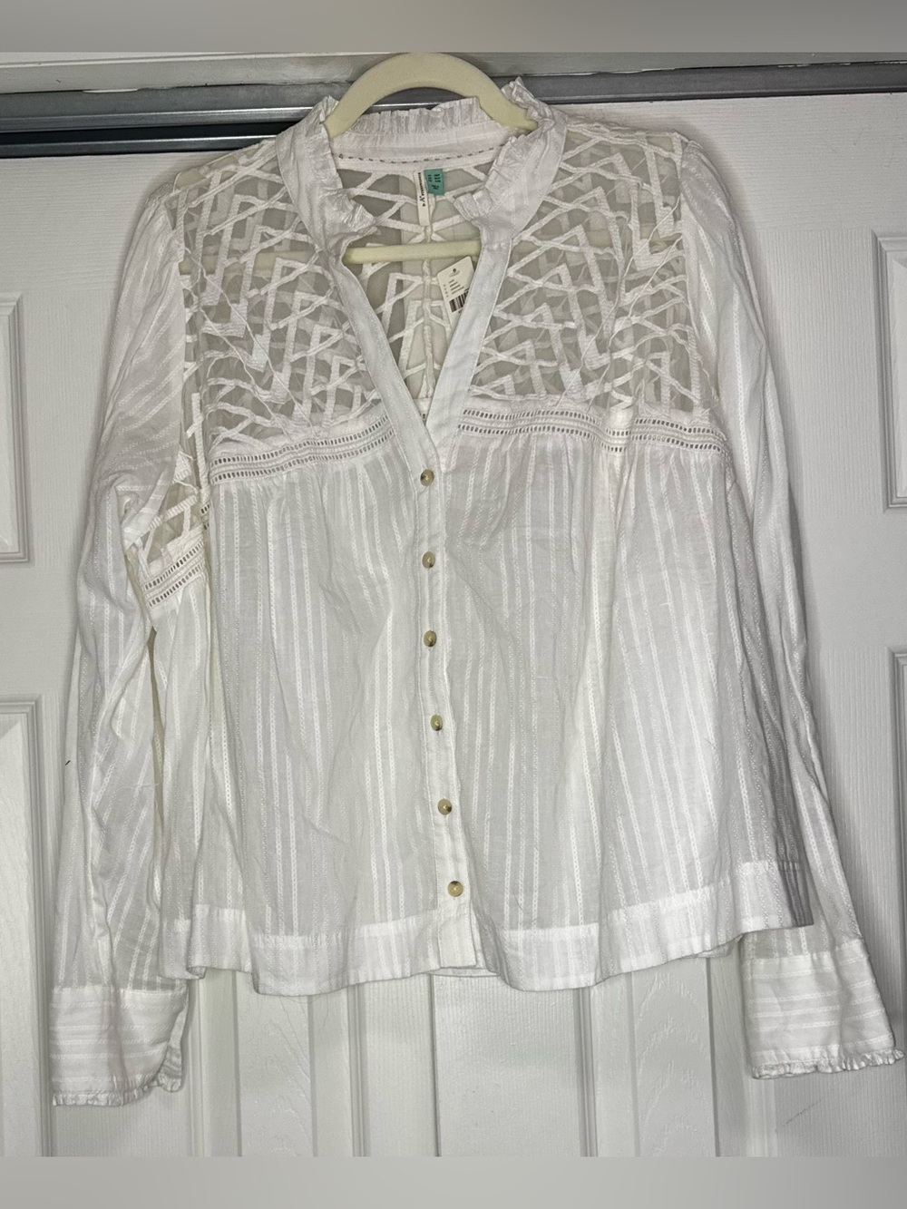 Anthropologie White Embroidered Lace Ruffle Collar Button Blouse - Size 20W NWT - Picture 3 of 6